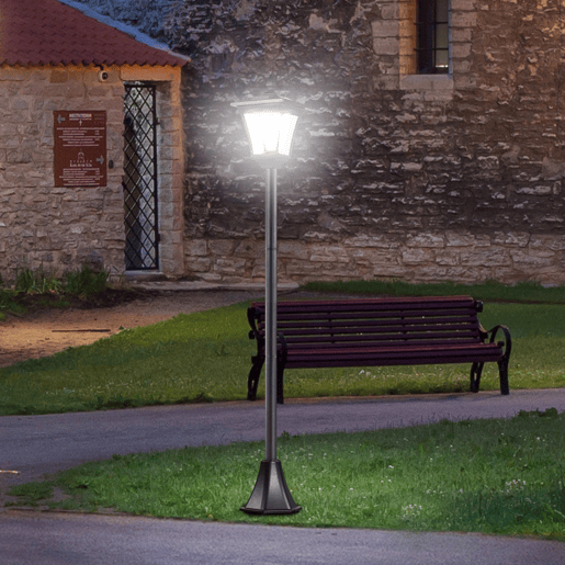 Outsunny Poste de Luz Solar para Jardim com Painel Automático, Estrutura em Aço Inoxidável e Proteção IP44 para Terraço e Pátio, 18x18x160 cm, Preto