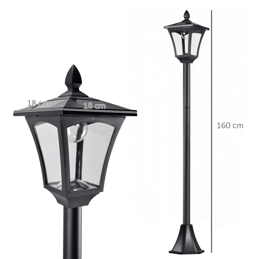 Outsunny Poste de Luz Solar para Jardim com Painel Automático, Estrutura em Aço Inoxidável e Proteção IP44 para Terraço e Pátio, 18x18x160 cm, Preto