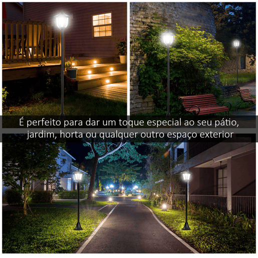 Outsunny Poste de Luz Solar para Jardim com Painel Automático, Estrutura em Aço Inoxidável e Proteção IP44 para Terraço e Pátio, 18x18x160 cm, Preto