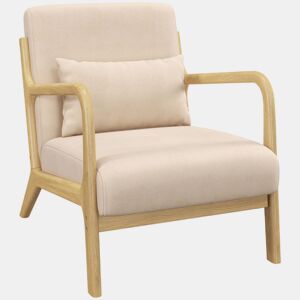 HOMCOM Poltrona Sala de Estar Nórdica Poltrona Individual Acolchoada com Apoio para os Braços e Estrutura de Madeira de Borracha para Dormitório Carga 120 kg 61x78x76 cm Bege
