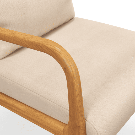 HOMCOM Poltrona Sala de Estar Nórdica Poltrona Individual Acolchoada com Apoio para os Braços e Estrutura de Madeira de Borracha para Dormitório Carga 120 kg 61x78x76 cm Bege