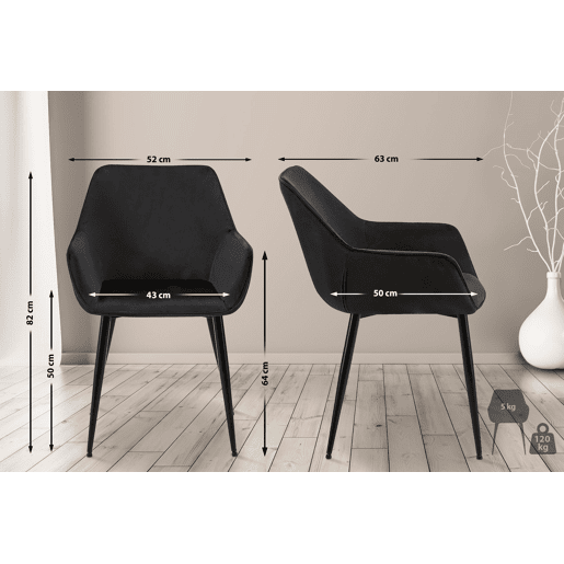 Silla de comedor Vessa Terciopelo Negro 63X52X82 cm