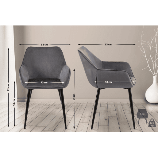Silla de comedor Vessa Terciopelo Gris oscuro 63X52X82 cm