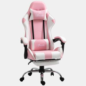 Vinsetto Cadeira de Gaming Reclinável Cadeira Gaming Giratória com Apoio para a Cabeça Apoio para os Pés Almofada Lombar Altura Ajustável para Escritório Estúdio 64x67x119-127 cm Rosa