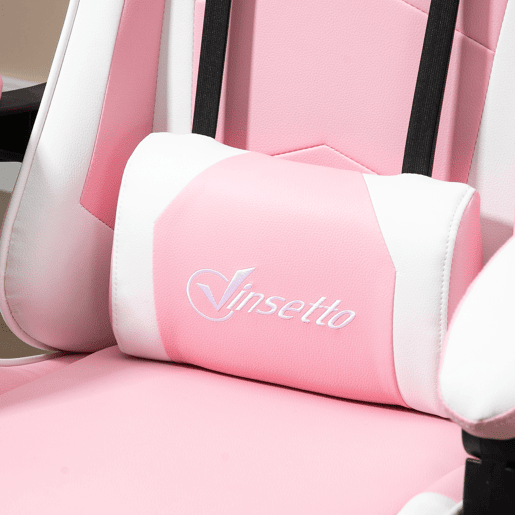 Vinsetto Cadeira de Gaming Reclinável Cadeira Gaming Giratória com Apoio para a Cabeça Apoio para os Pés Almofada Lombar Altura Ajustável para Escritório Estúdio 64x67x119-127 cm Rosa
