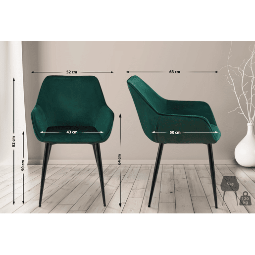 Silla de comedor Vessa Terciopelo Verde 63X52X82 cm