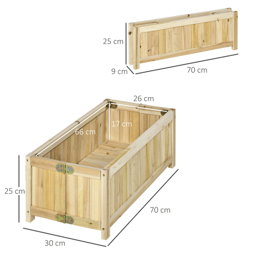 Outsunny Floreira de Madeira Dobrável Horta para Jardim com 4 Pés para Cultivos de Verduras Flores Pátio Varanda Exterior 70x30x25 cm Madeira