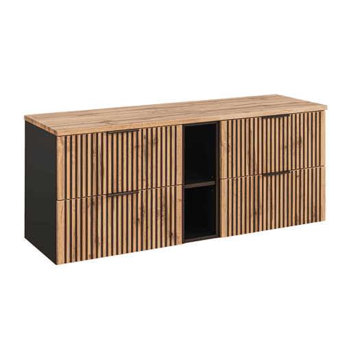 Móvel apoio 140cm 2 nichos Gaia Madeira e Preto