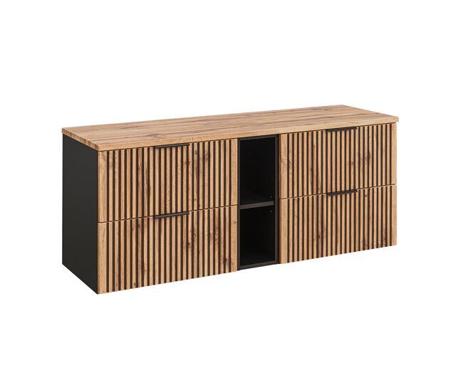 Mueble bajo lavabo 140cm 2 nichos gaia madera y negro