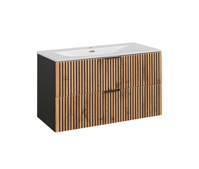 Mueble lavabo individual encastrado 100cm gaia madera y negro