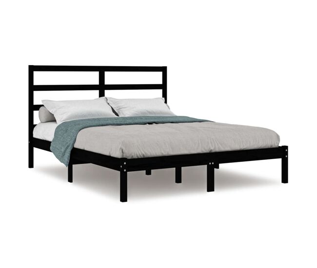 Estructura de cama de madera maciza de pino negra 140x190 cm