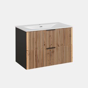 Móvel Lavatório Individual Gaia 80cm Madeira e Preto