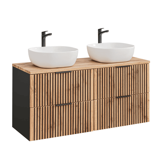 Conjunto móvel lavatório duplo 120cm e coluna Gaia Madeira Conjunto móvel lavatório duplo 120cm e coluna Gaia Madeira