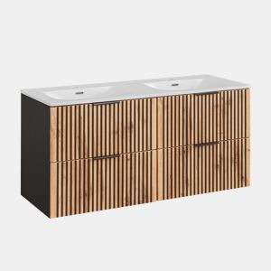 Móvel lavatório duplo encastrado 120cm Gaia Madeira e Preto