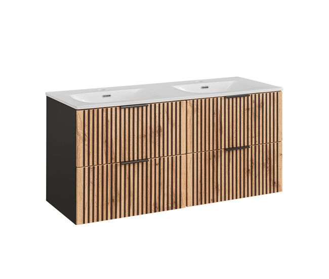 Mueble doble lavabo encastrado 120cm gaia madera y negro