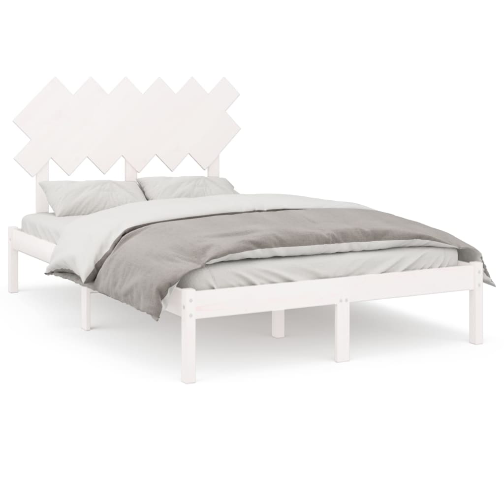 Estructura de cama doble madera maciza blanca 135x190 cm