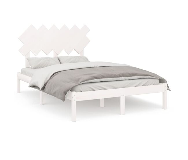 Estructura de cama doble madera maciza blanca 135x190 cm