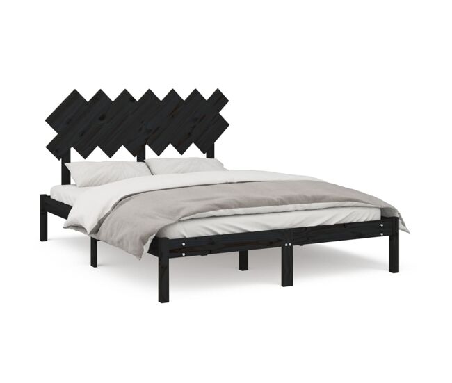 Estructura de cama de madera maciza negra 140x190 cm
