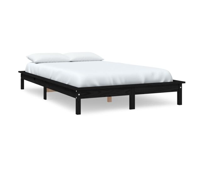 Estructura de cama madera maciza de pino negra 150x200 cm