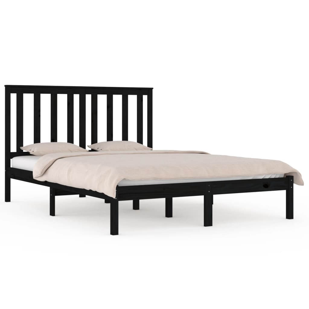 estructura de cama madera maciza de pino negra 140x190 cm