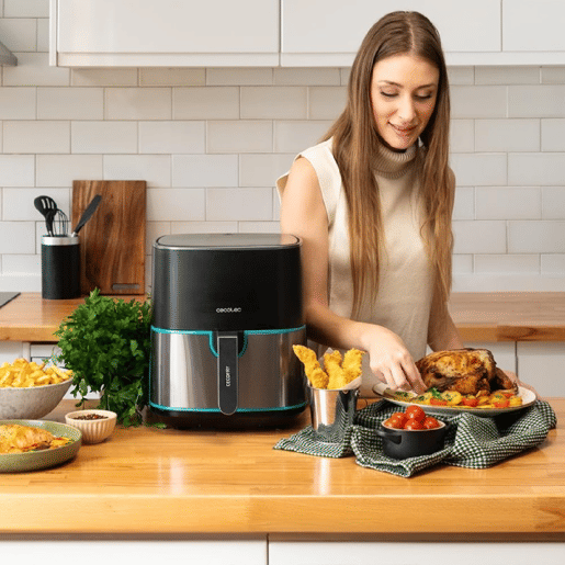 Cecotec Fritadeira dietética digital de 1500 W, 5,5 l de capacidade, acabamentos em aço inoxidável e pacote de acessórios.