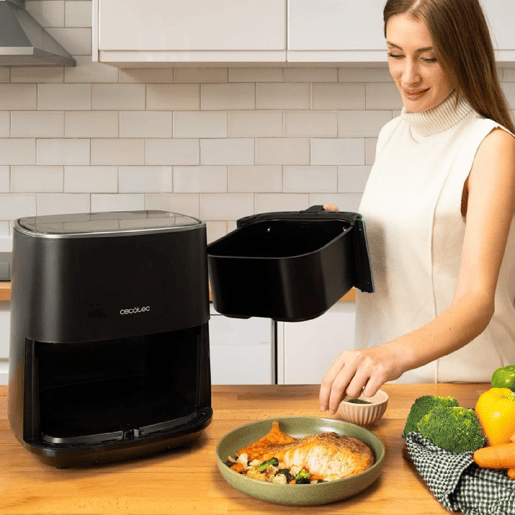Cecotec Fritadeira dietética digital de 1500 W, 5,5 l de capacidade, acabamentos em aço inoxidável e pacote de acessórios.
