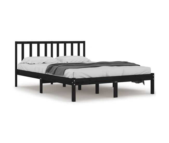 Estructura de cama de madera maciza de pino negra 140x190 cm