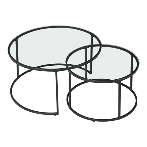 Conjunto de 2 mesas de centro Kokkola MetalVidro temperado Ø80x45 cm - Preto Transparente en.casa