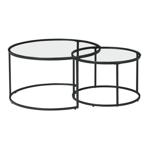 Conjunto de 2 mesas de centro Kokkola MetalVidro temperado Ø80x45 cm - Preto Transparente en.casa