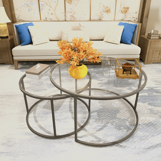 Conjunto de 2 mesas de centro Kokkola MetalVidro temperado Ø80x45 cm - Preto Transparente en.casa