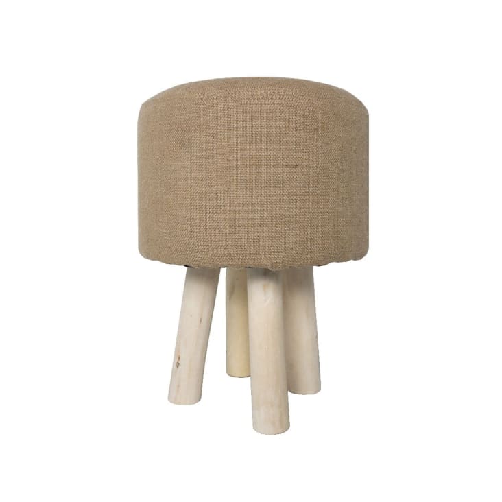 Taburete de madera tapizado con tejido de yute