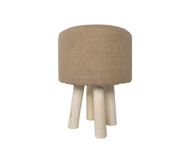 Taburete de madera tapizado con tejido de yute 35x35x47cm