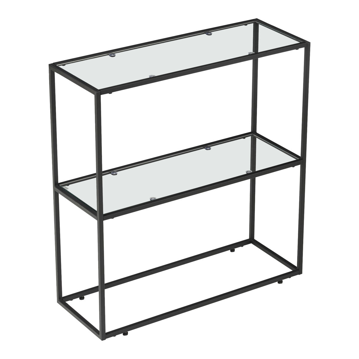 Mesa consola konnevesi con estante metaly y cristal templado 85 x 80 x 30 cm - negro mate y transparente [en.casa]