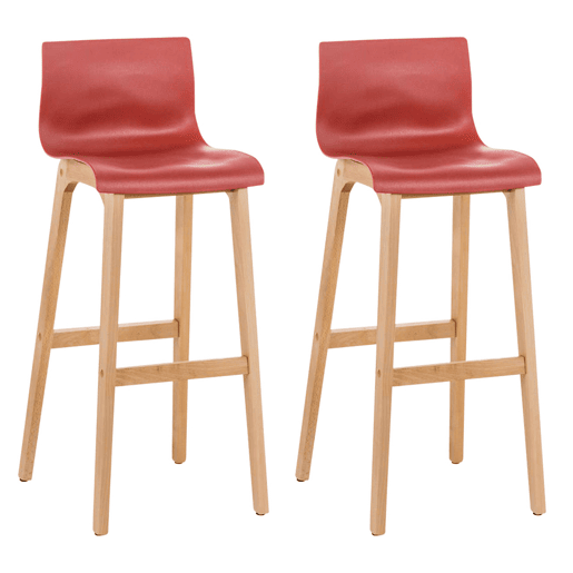 Juego de 2 taburetes de bar Hover Asiento de plástico Base de cuatro patas Natura Madera Rojo 46X41X102 cm