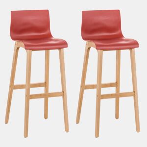 Juego de 2 taburetes de bar Hover Asiento de plástico Base de cuatro patas Natura Madera Rojo 46X41X102 cm