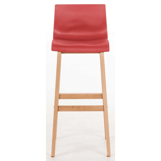 Juego de 2 taburetes de bar Hover Asiento de plástico Base de cuatro patas Natura Madera Rojo 46X41X102 cm