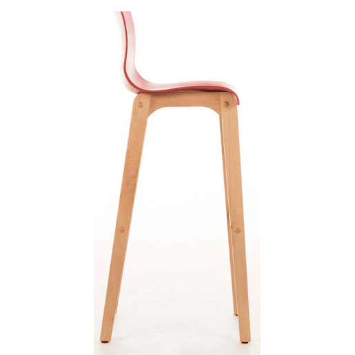 Juego de 2 taburetes de bar Hover Asiento de plástico Base de cuatro patas Natura Madera Rojo 46X41X102 cm