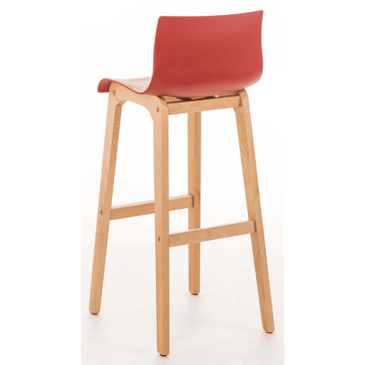 Juego de 2 taburetes de bar Hover Asiento de plástico Base de cuatro patas Natura Madera Rojo 46X41X102 cm