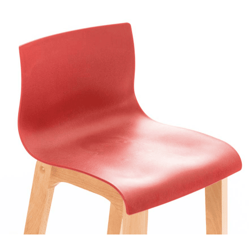 Juego de 2 taburetes de bar Hover Asiento de plástico Base de cuatro patas Natura Madera Rojo 46X41X102 cm