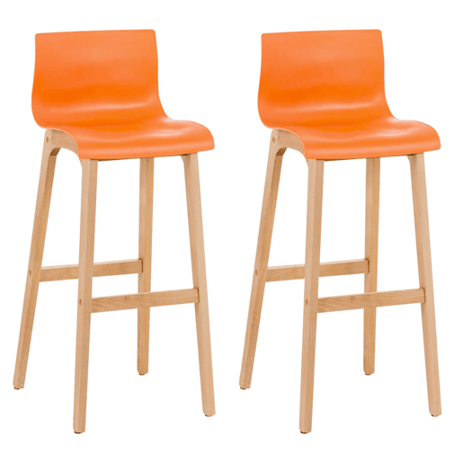 Juego de 2 taburetes de bar Hover Asiento de plástico Base de cuatro patas Natura Madera Naranja 46X41X102 cm