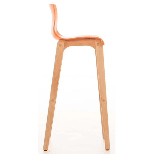 Juego de 2 taburetes de bar Hover Asiento de plástico Base de cuatro patas Natura Madera Naranja 46X41X102 cm