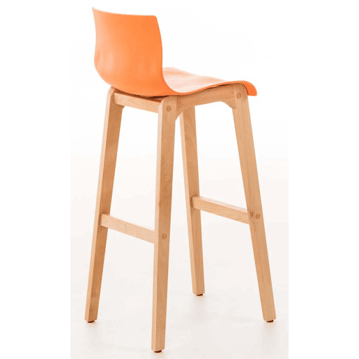 Juego de 2 taburetes de bar Hover Asiento de plástico Base de cuatro patas Natura Madera Naranja 46X41X102 cm