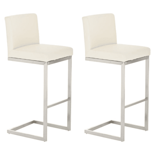 Lote de 2 taburetes de bar Paros revestimiento de polipiel Simil cuero Crema 48X42X104 cm