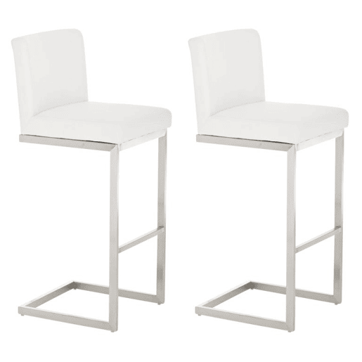 Lote de 2 taburetes de bar Paros revestimiento de polipiel Simil cuero Blanco 48X42X104 cm