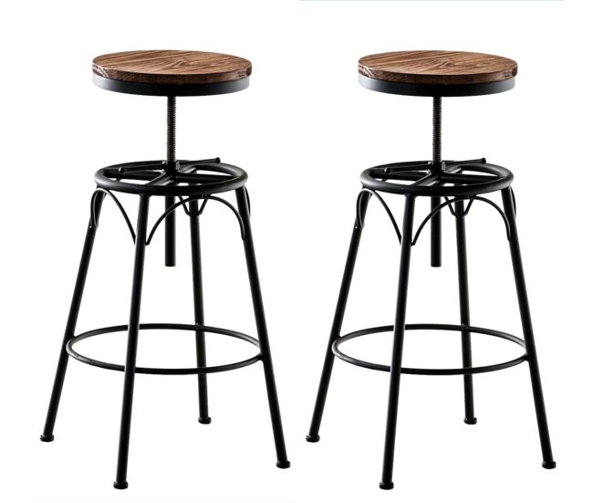 Set de 2 taburetes de bar beam de metal y madera 70x42x42 cm