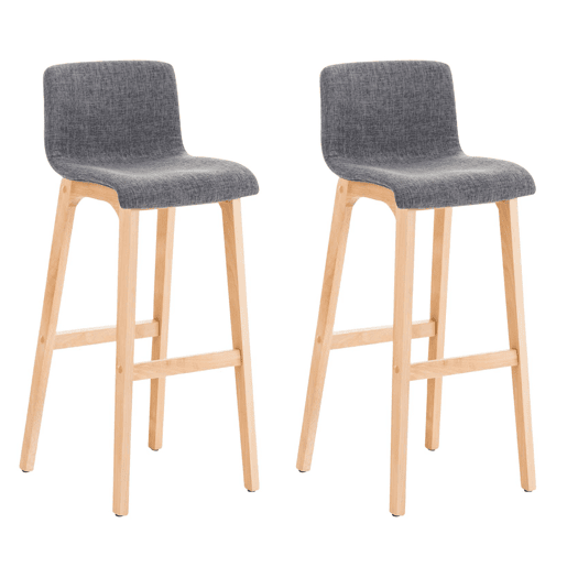 Juego de 2 taburetes de bar Hover, asiento de tela, patas de madera de haya natural Gris claro 46X41X102 cm