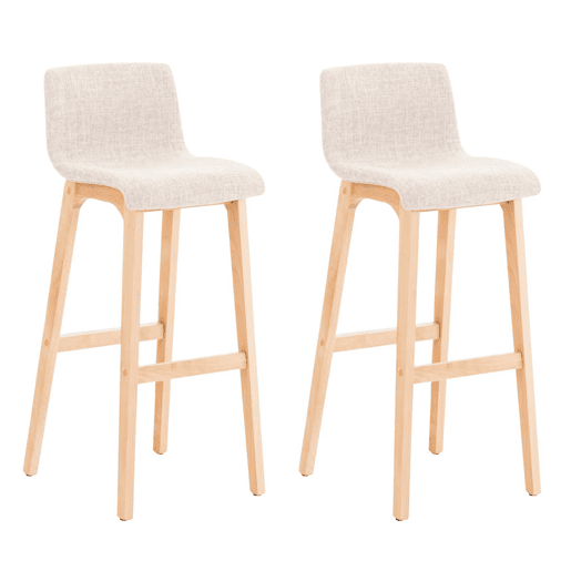 Juego de 2 taburetes de bar Hover, asiento de tela, patas de madera de haya natural Crema 46X41X102 cm