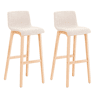 Juego de 2 taburetes de bar Hover, asiento de tela, patas de madera de haya natural Crema 46X41X102 cm