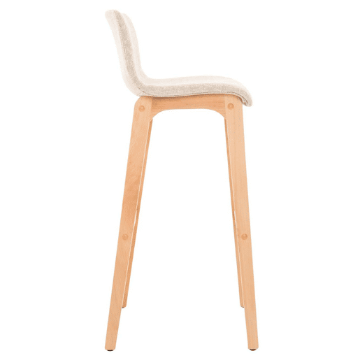 Juego de 2 taburetes de bar Hover, asiento de tela, patas de madera de haya natural Crema 46X41X102 cm