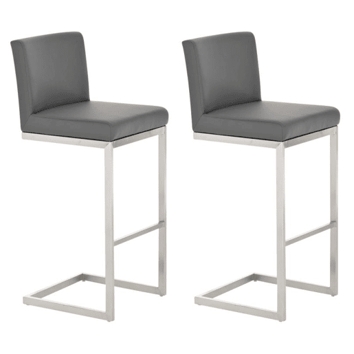 Lote de 2 taburetes de bar Paros revestimiento de polipiel Simil cuero Gris 48X42X104 cm